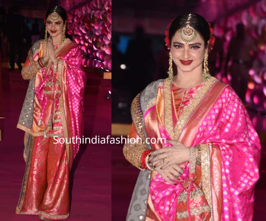 rekha in pink sharara suit at azhar morani wedding reception 