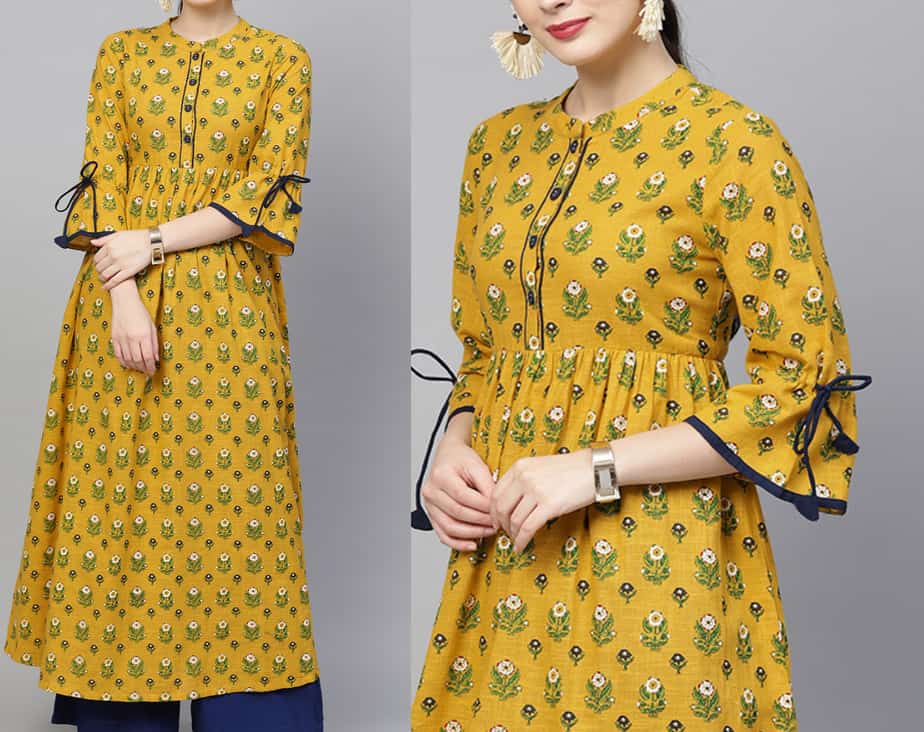 three quarter length sleeves kurti design