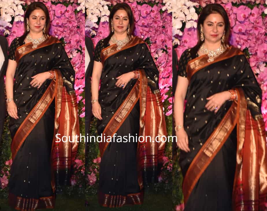 anjali tendulkar in black paithani saree at akash ambani wedding reception