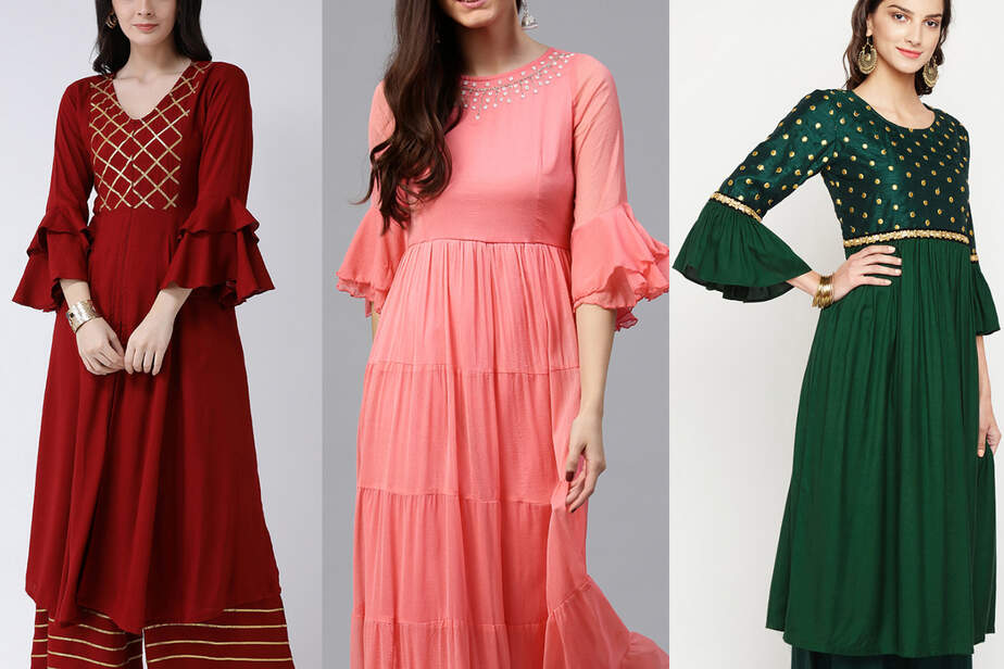 bell sleeves kurti design three quarter length bell sleeves kurti design
