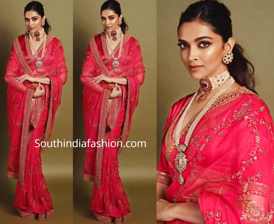 deepika padukone in red sabyasachi saree at akash ambani wedding