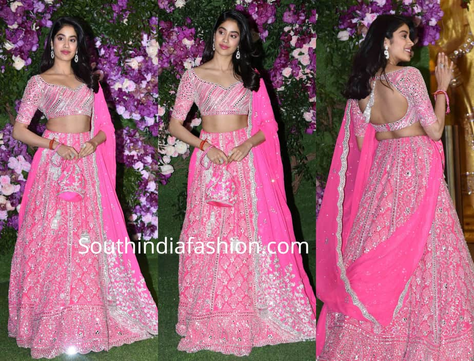 jahnvi kapoor in pink lehenga at akash ambani shloka mehta wedding