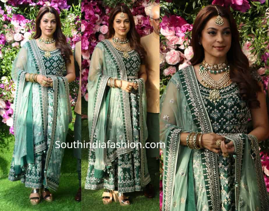 juhi chawla green anarkali at akash amabni wedding