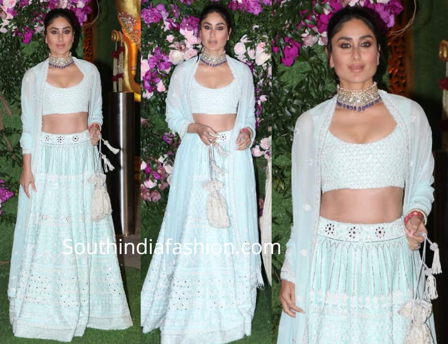 kareena kapoor in blue lehenga at akash amabni wedding