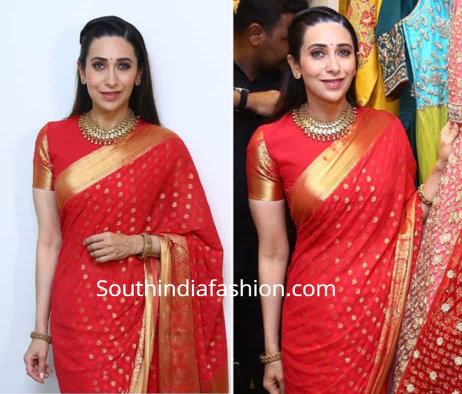 karisma kapoor in red banarasi georgette sareekarisma kapoor in red banarasi georgette saree