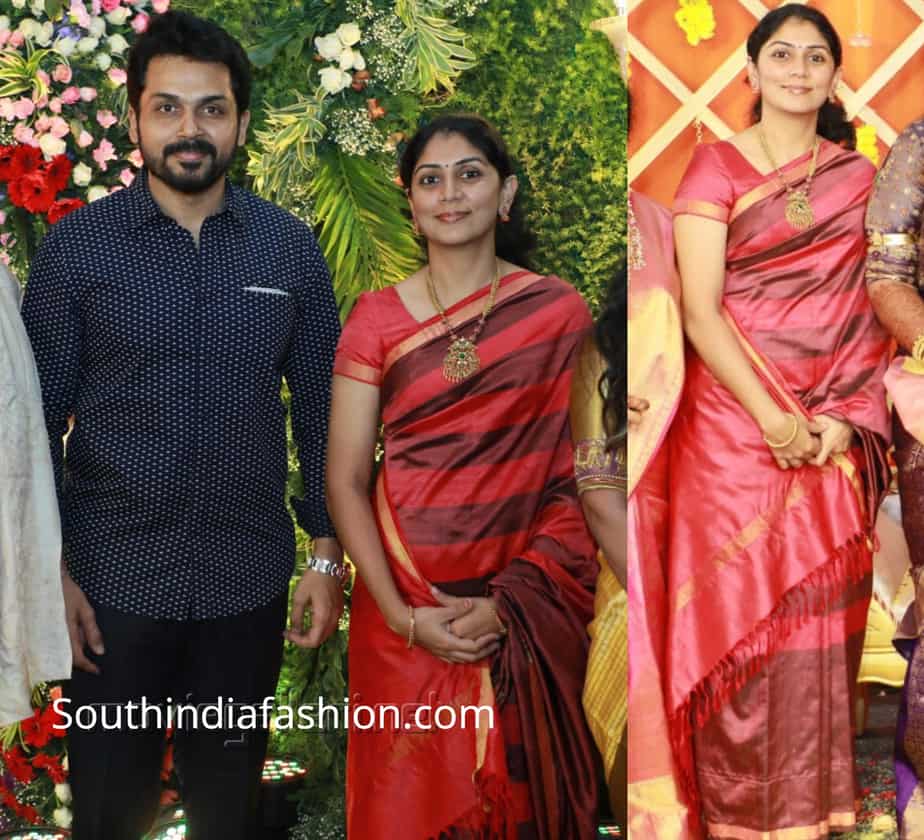 karthi with wife ranjini at parthiban daughter wedding