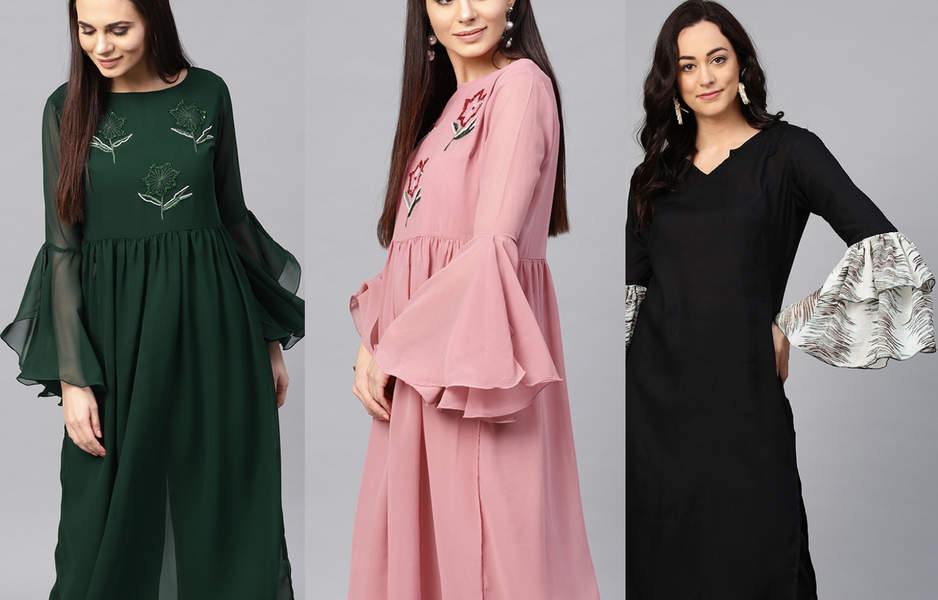 long bell sleeves for kurti