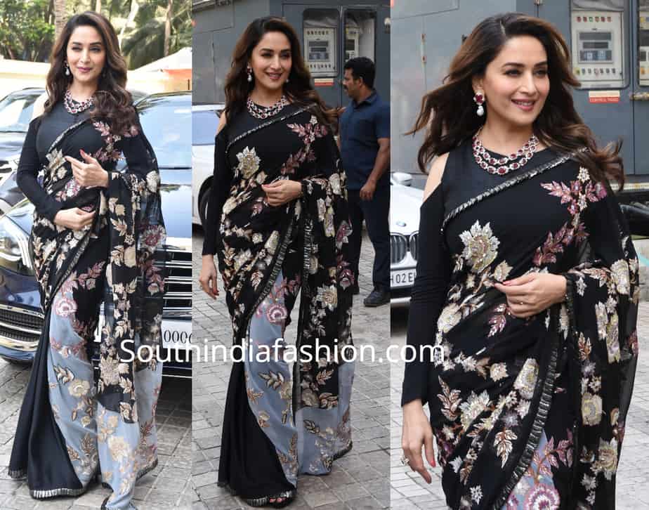 madhuri dixit in black manish malhotra saree