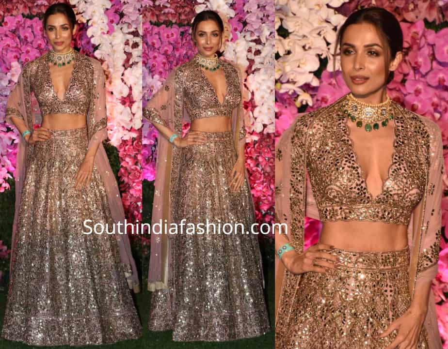 malaika arora khan lehenga at akash amabni reception