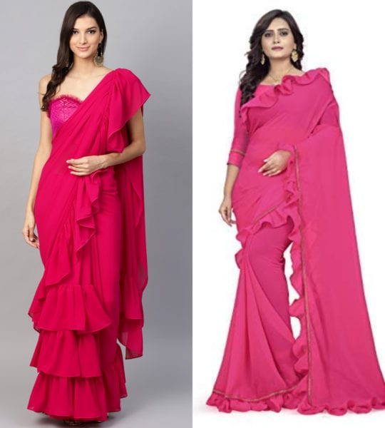 pink ruffle saree online 540x600 pink ruffle saree online