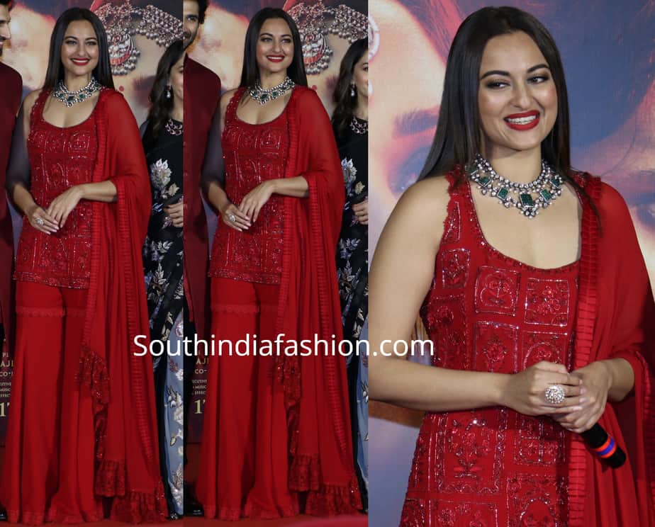 sonakshi sinha in red sharara suit at kalank trailer launch