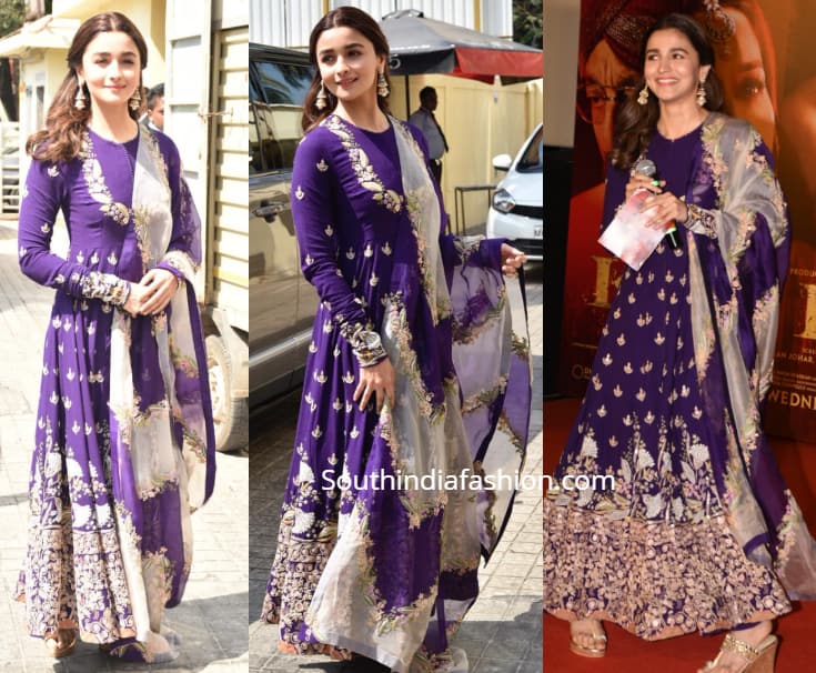 alia bhatt in purple anarkali at kalank trailer launch