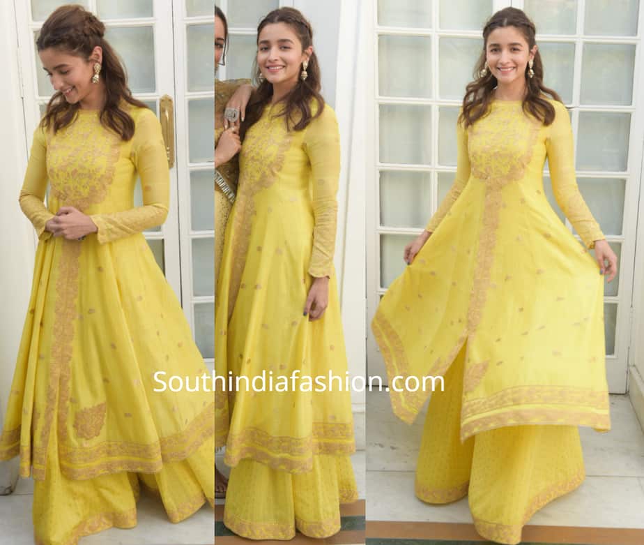 alia bhatt yellow kurta palazzo kalank promotions