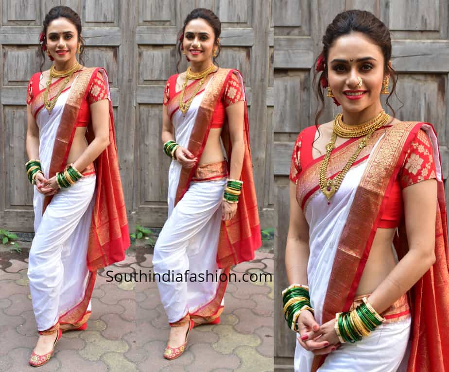 amruta khanvilkar gudi padwa nauvari saree