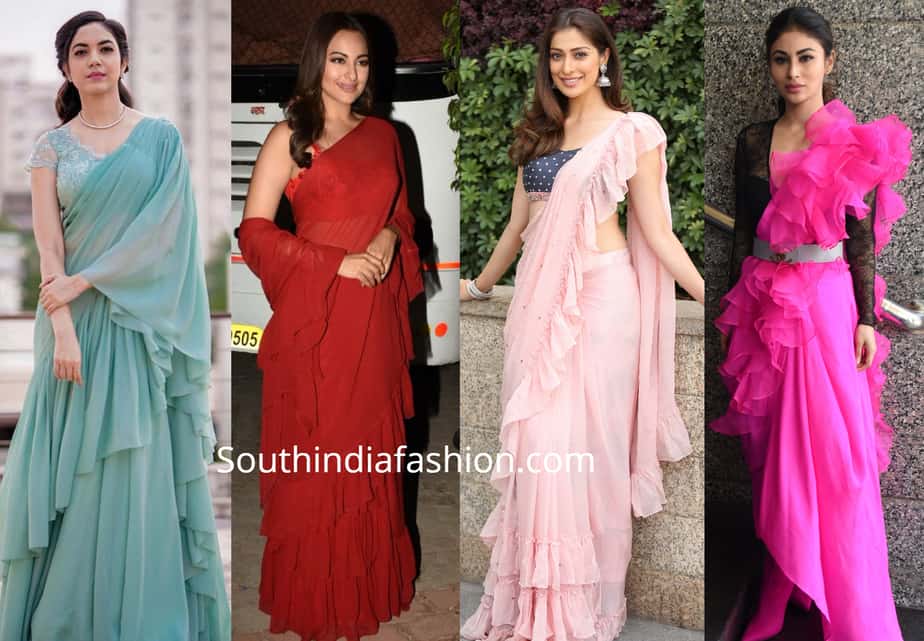 celbrities in ruffle sarees