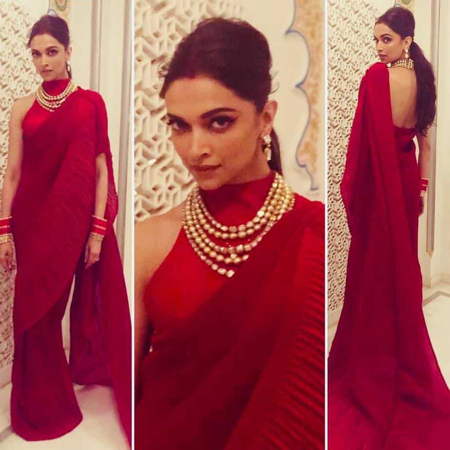 deepika padukone red fabiiana saree