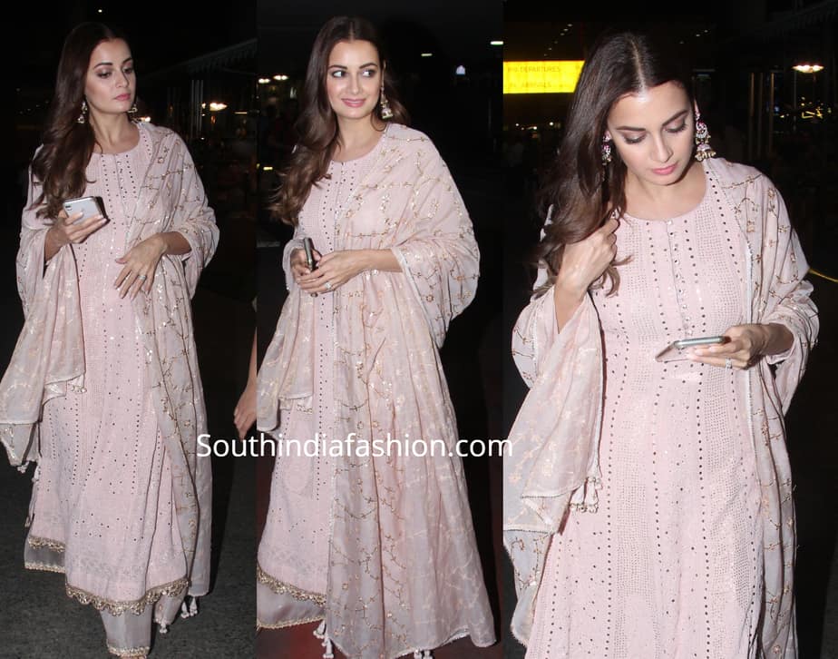 dia mirza pink anarkali suit