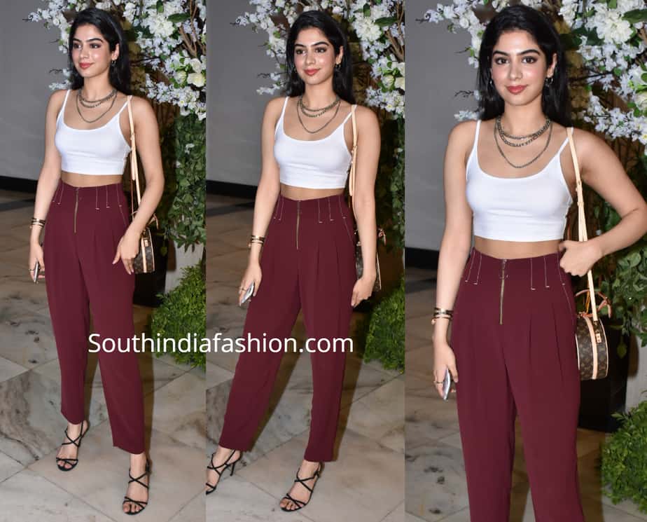 khushi kapoor at manish malhotra party red pants white crop top