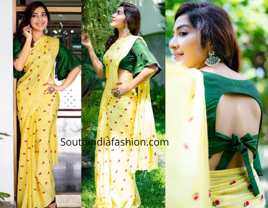 ramya subramanian yellow saree green blouse