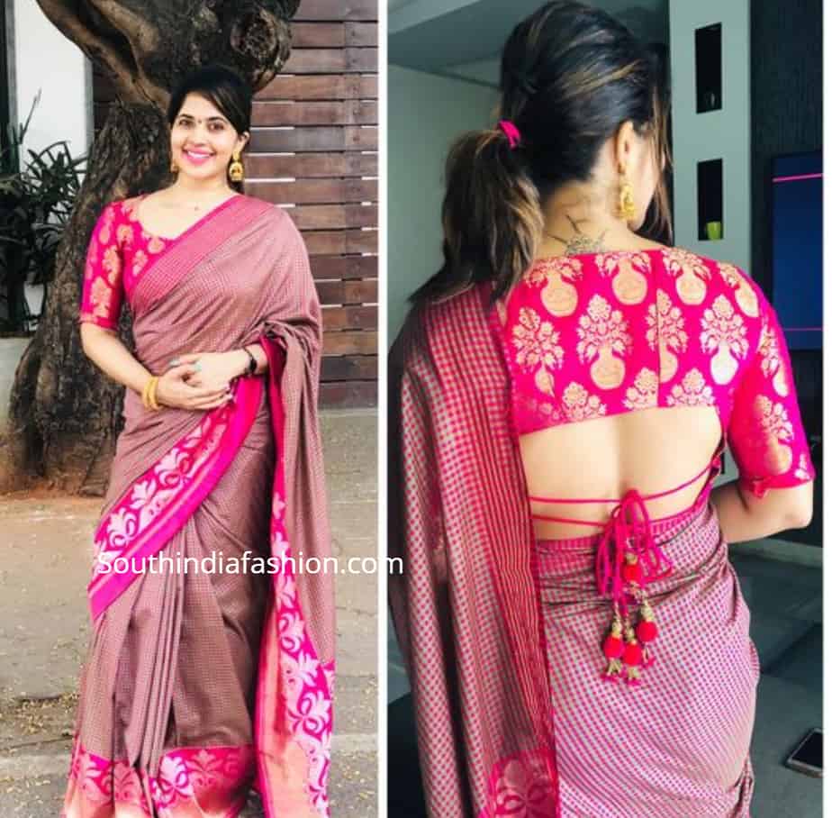 Back Side Simple Silk Saree Blouse Designs Back Neck