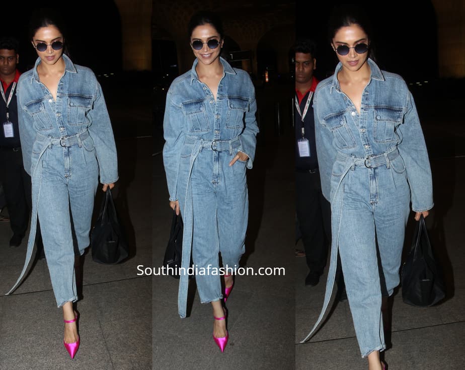 deepika padukone denim jumpsuit airport