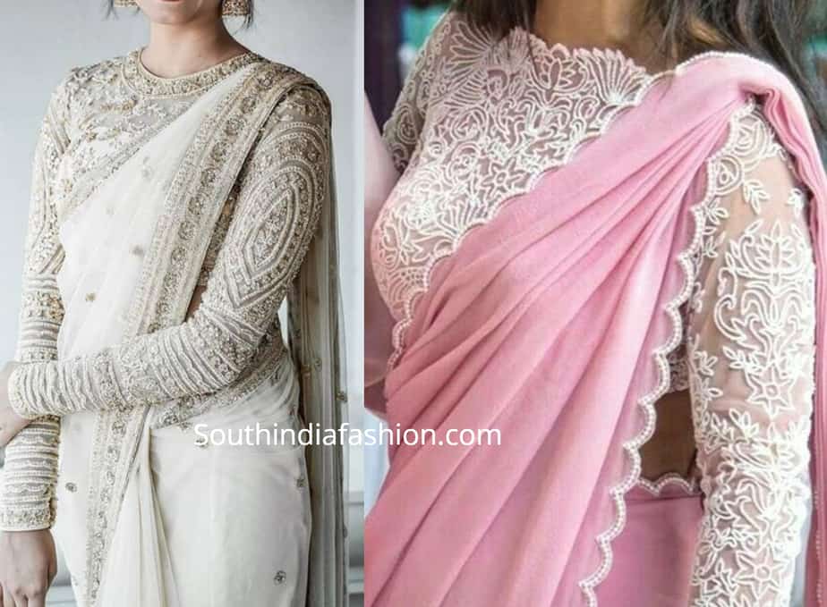 Long sleeves embroidered blouse designs South India Fashion