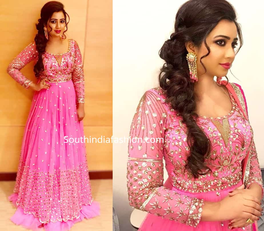 shreya ghoshal pink anarkali