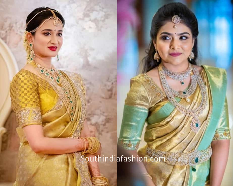 Golden saree deals matching jewellery