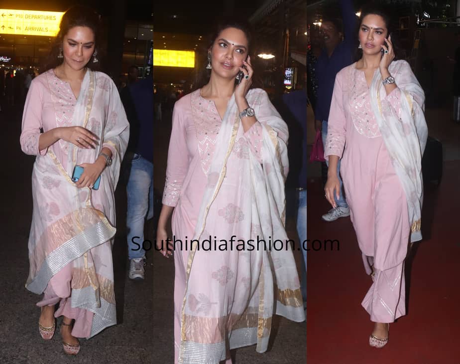 Esha Gupta in a palazzo suit at the airport