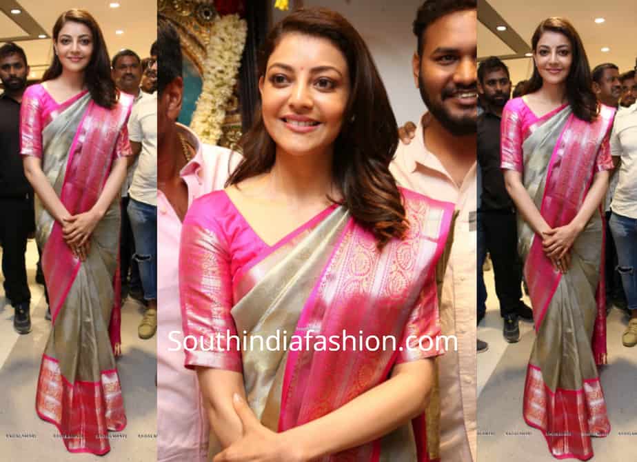 Kajal Agerwal in a kanjeevaram saree at Maangalya Shopping Mall Launch Kajal Agerwal