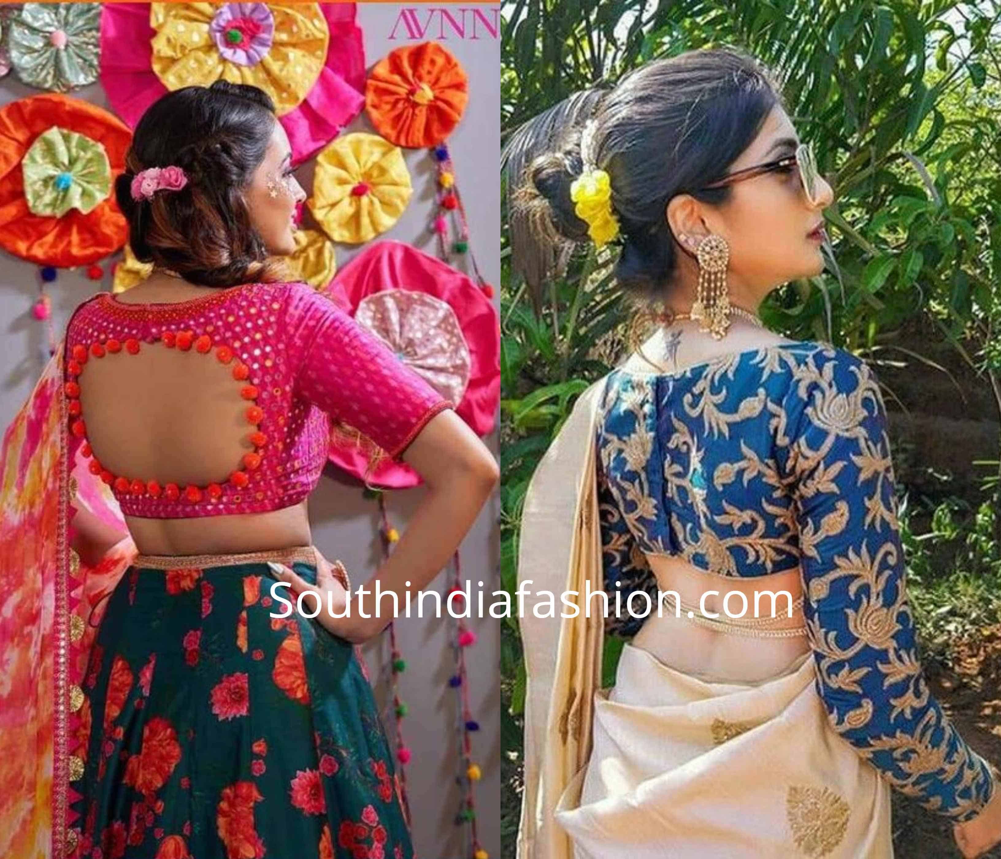 Half saree sales blouse designs back