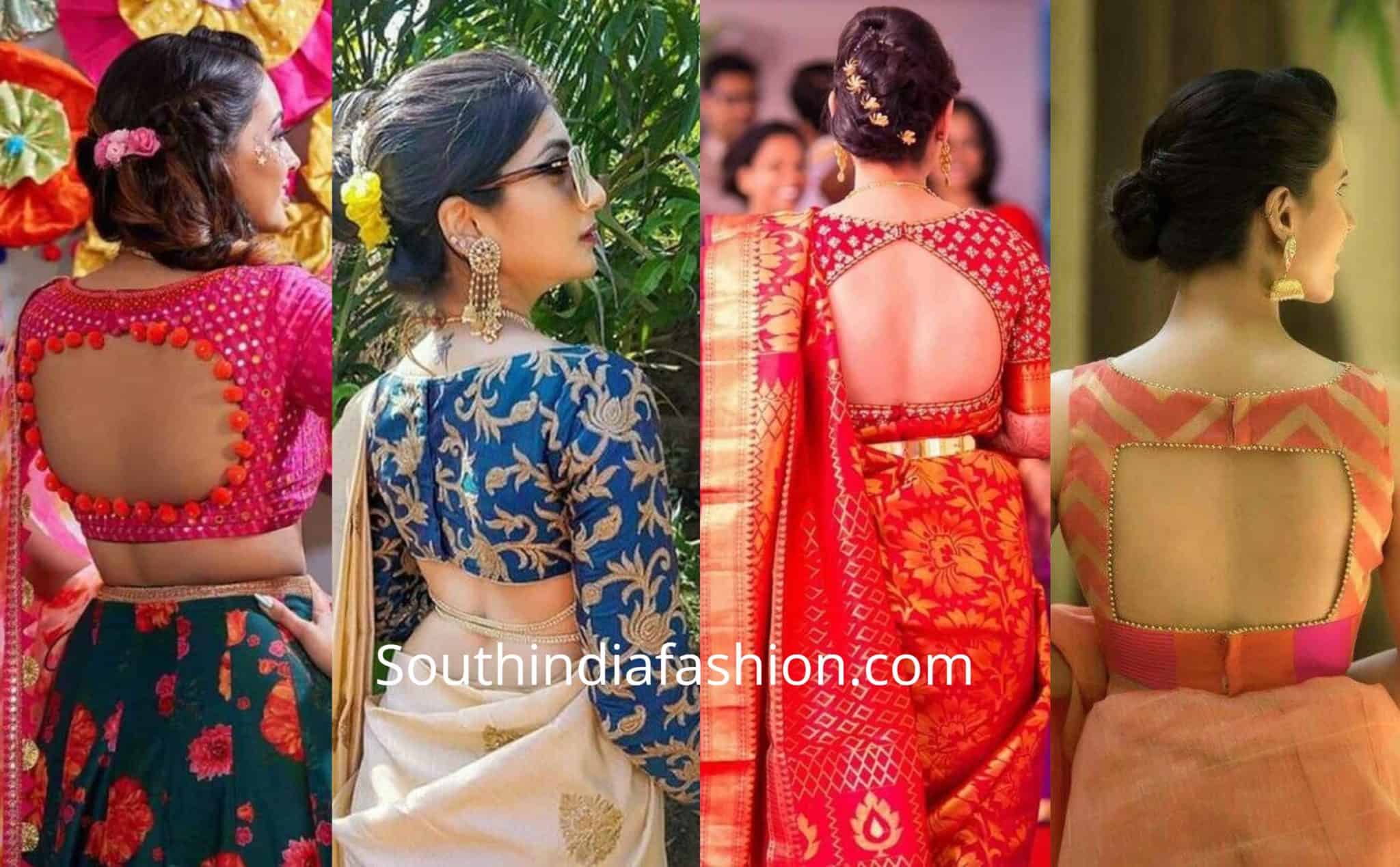 Latest Cut Out Back Neck Saree Blouse Designs South India Fashion