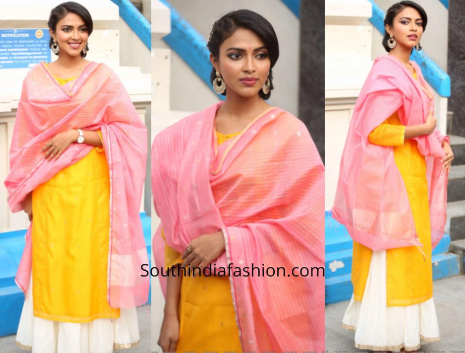 Amala Paul in a kurta lehenga at a movie launch