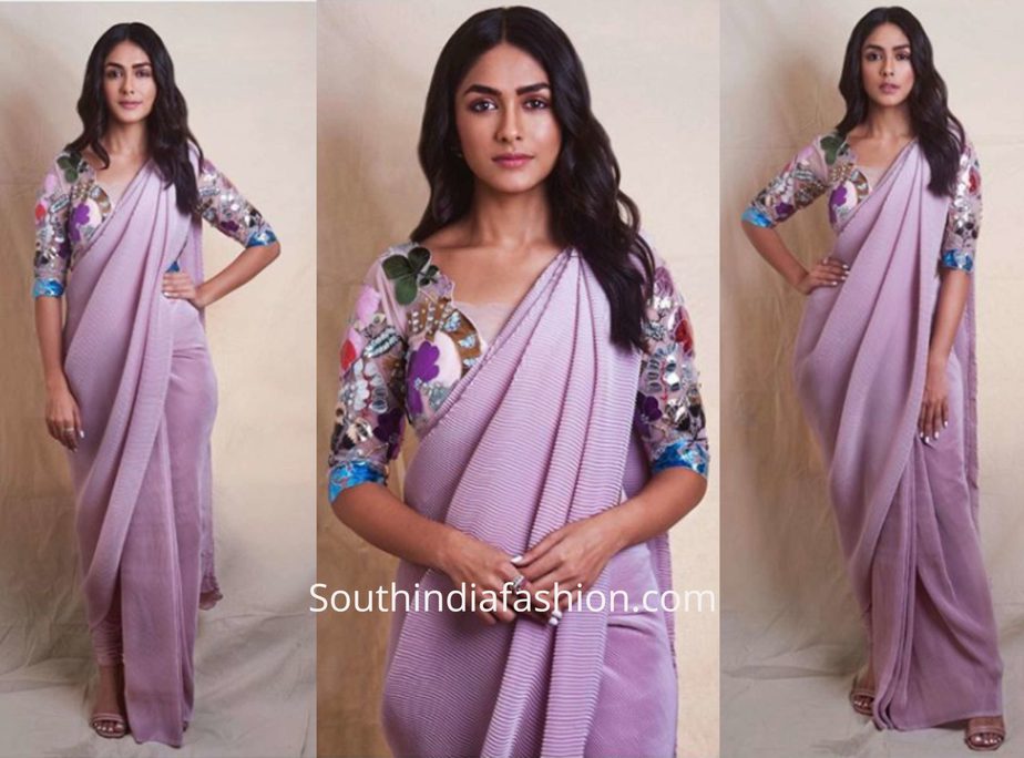 Mrunal Thakur in Aisha Rao saree for Batla House movie promotions