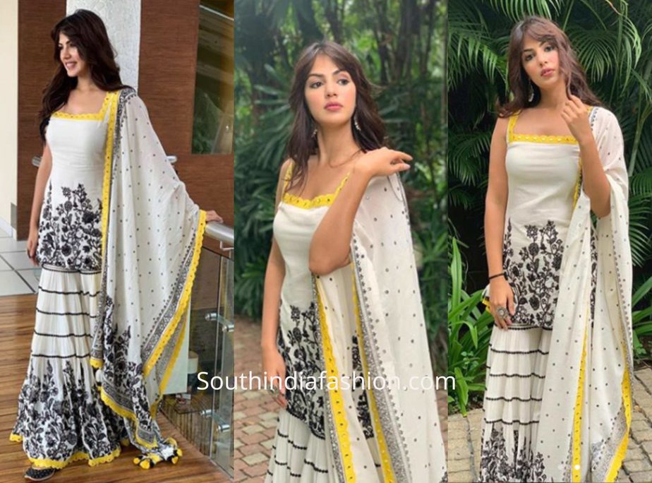 Rhea Chakraborty in Sukriti and Aakriti sharara suit for the Lit fest Rhea Chakraborty in Sukriti and Aakriti sharara suit for the Lit fest