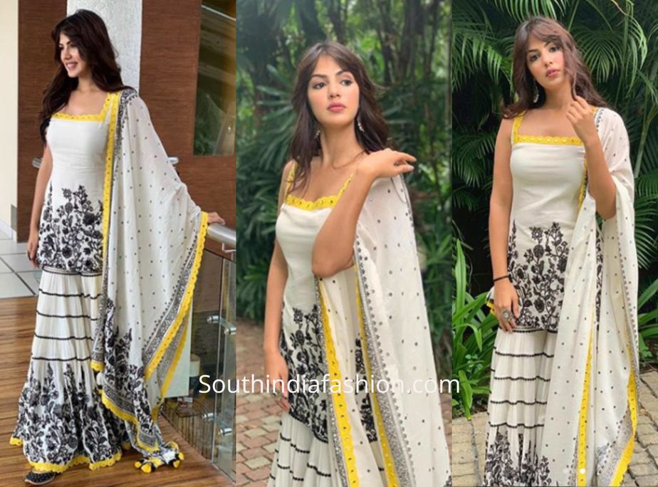 Rhea Chakraborty in Sukriti and Aakriti sharara suit for the Lit fest