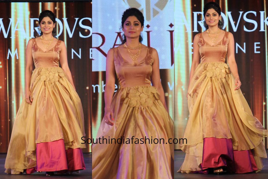 Shamita Shetty in a gown at Swarovski Gems Fashion Show