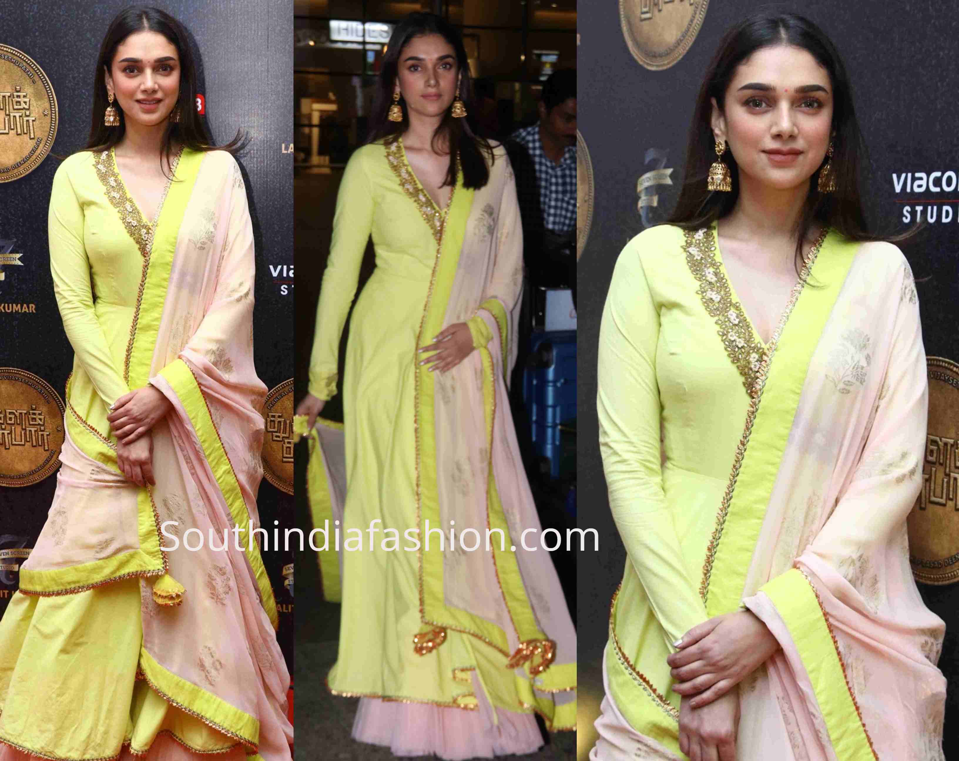 aditi rao hydari yellow anarkali tuglaq darbar movie launch