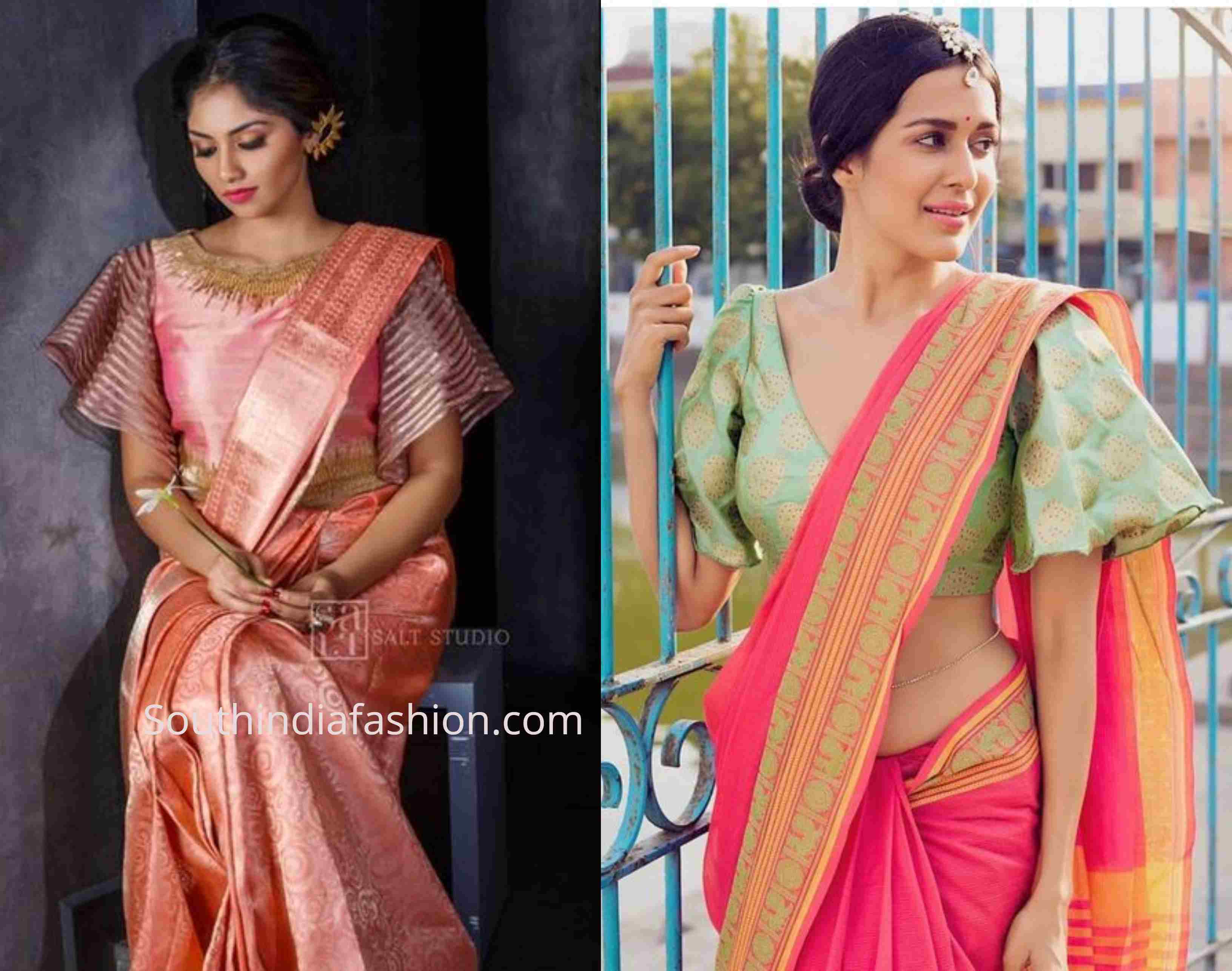 bell sleeves bblouse design for siilk sarees