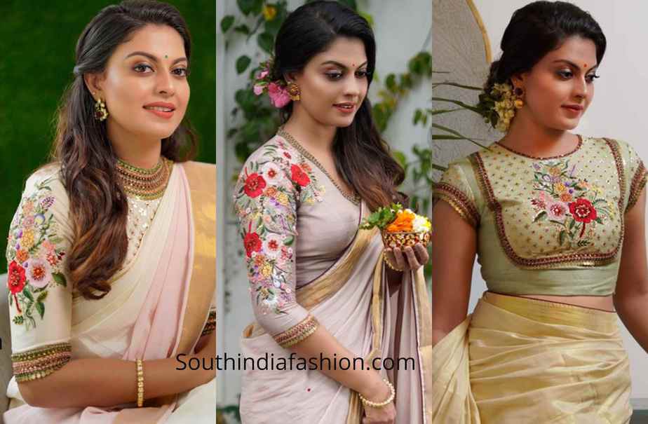 floral work saree blouse designs