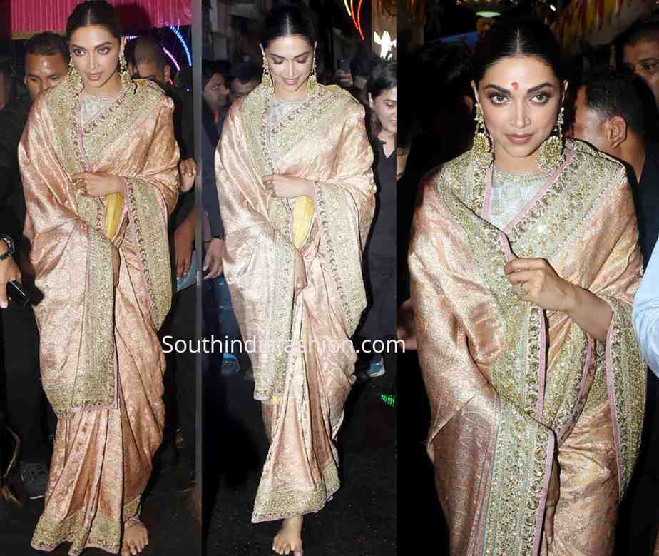 deepika padukone silk saree at ganesh pandal