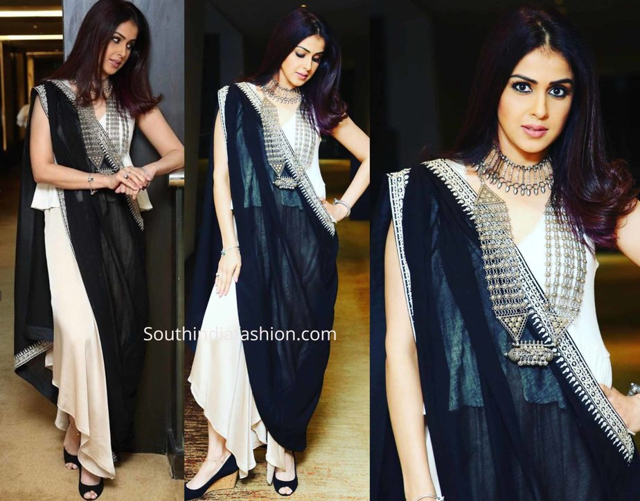 genelia black and white fusion saree