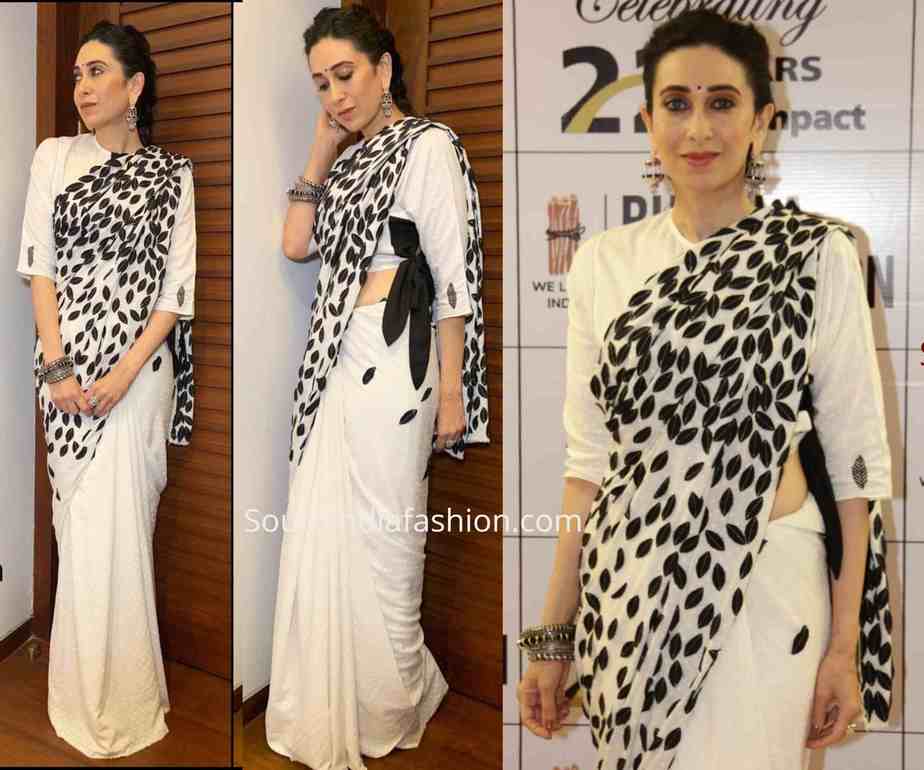 karisma kapoor black and white half and half saree bhamla foundation (2)