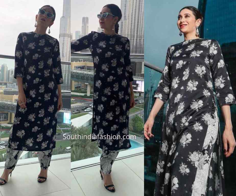 karisma kapoor black floral kurta set raw mango