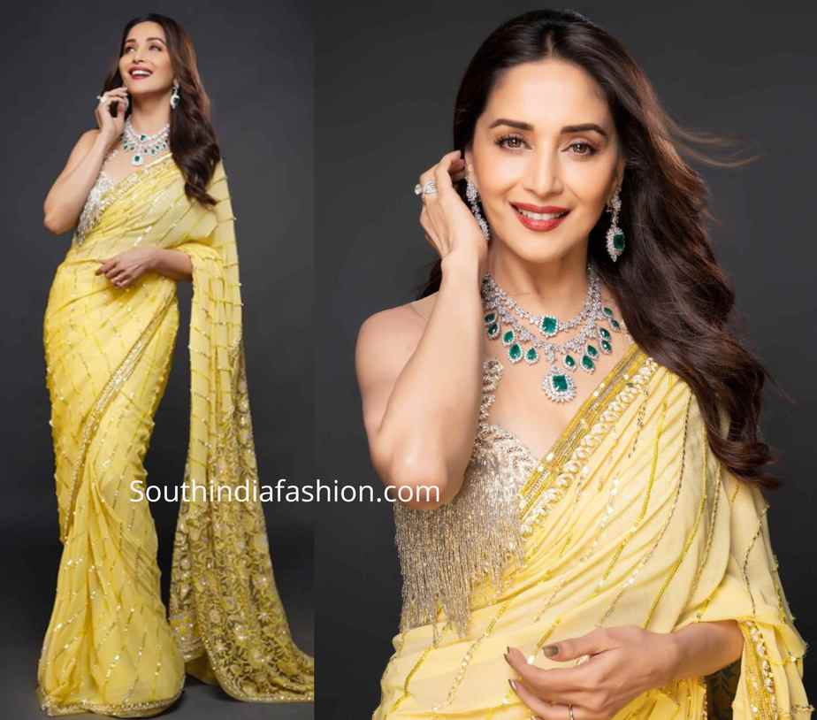 madhuri dixit yellow saree manish malhotra