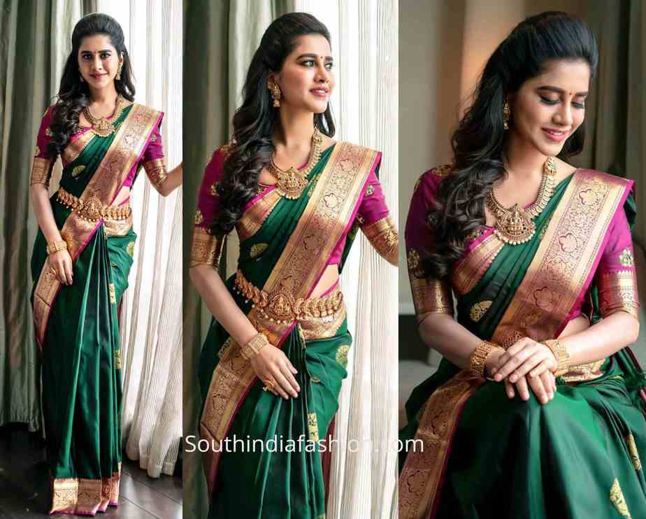 Nabha Natesh in a green Kanjeevaram saree – South India Fashion Nabha Natesh in a green Kanjeevaram saree – South India Fashion