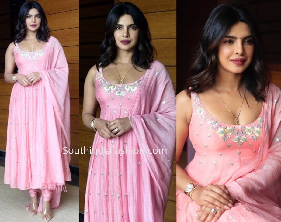 priyanka chopra pink salwar kameez sky is pink promotions