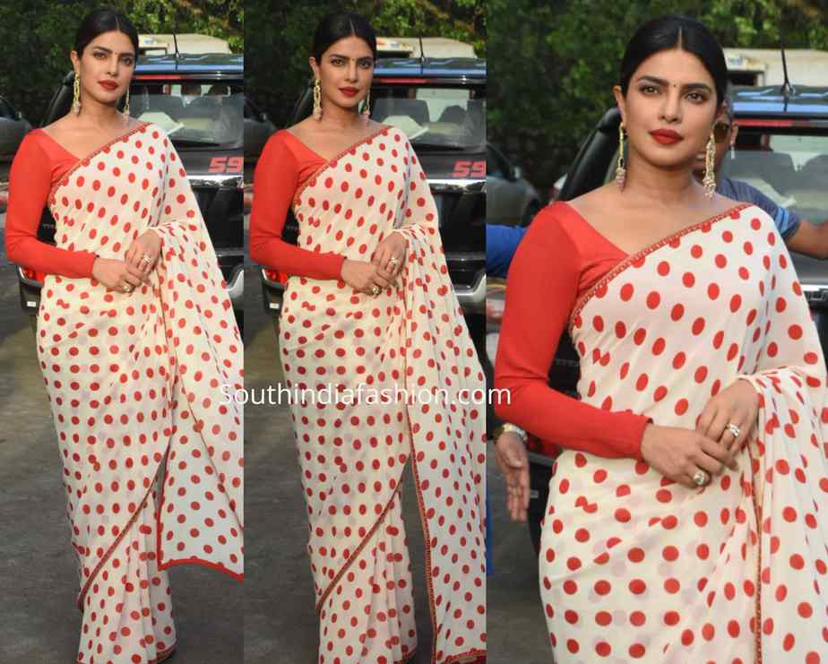 priyanka chopra polka dot saree sky is pink promotions (1)