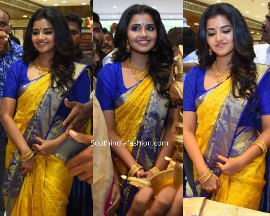 anupama parameswaran yellow pattu saree chandana brothers shopping mall launch