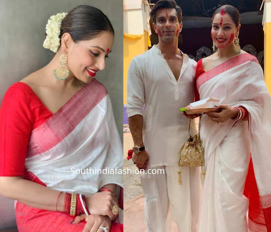 bipasha basu whte saree at sindoor khela 2019